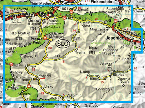 Julische Alpen Travel Map / Alpy Julijskie Mapa turystyczna Skala 1:50