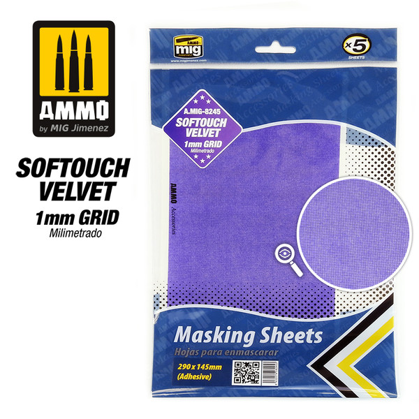 Softouch Velvet Masking Sheets - 1 mm Grid - Adhesive (290 x 145 mm) (5)