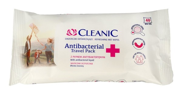 Antibacterial Travel Pack Chusteczki odświeżające z płynem antybakteryjnym