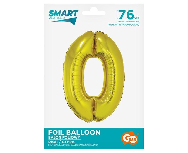 Balon foliowy cyfra 0 złota Smart 76cm