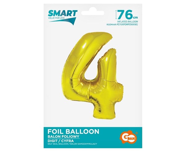 Balon foliowy cyfra 4 złota Smart 76cm