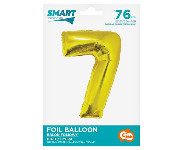 Balon foliowy cyfra 7 złota Smart 76cm