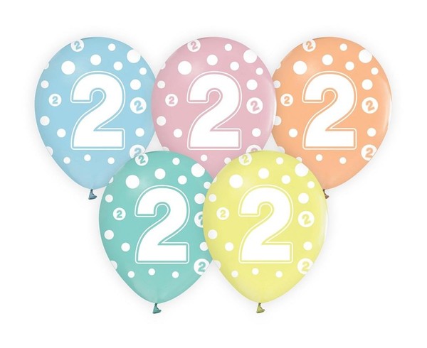 Balony cyfra 2 MIX 30cm 5szt