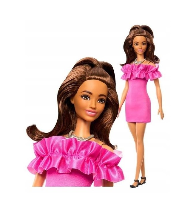 Barbie Fashionistas Lalka Różowa sukienka HRH15