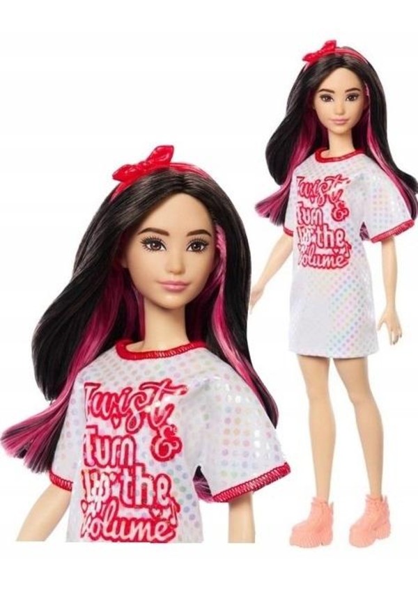 Barbie Fashionistas Lalka Sukienka kropki HRH12