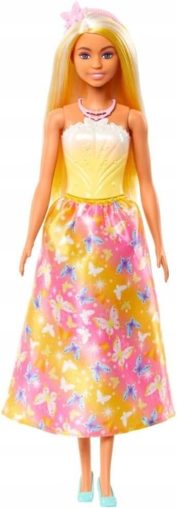 Barbie Lalka Księżniczka żółto - różowy strój HRR09