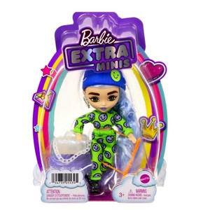 Barbie Lalka EXTRA MINIS Mała lalka 3 Zielony kombinezon, jasnoniebieskie włosy HGP65