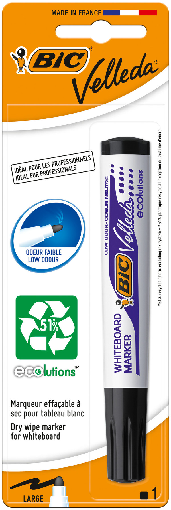 Bic velleda ecolutions 1701 marker suchościeralny czarny blister 1szt