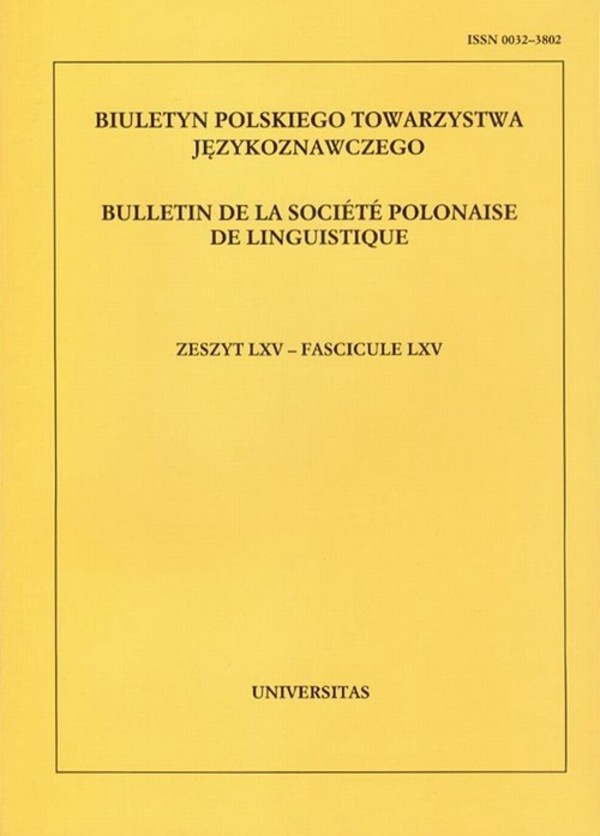 Biuletyn Polskiego Towarzystwa Językoznawczego. Zeszyt LXV - pdf