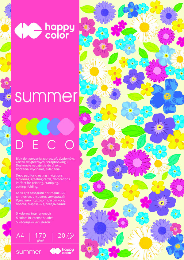 Blok happy color deco summer a4 5 kolorów 20 arkuszy 170g letni