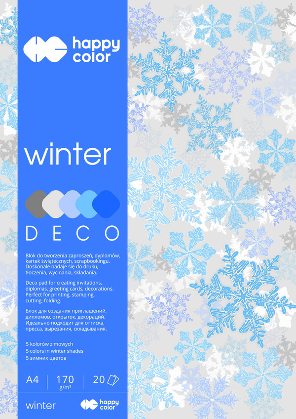 Blok happy color deco winter a4 5 kolorów 20 arkuszy 170 g/m2 zimowy