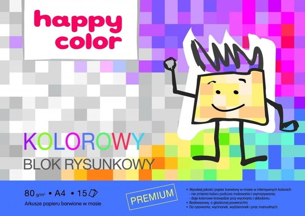 Blok rysunkowy kolorowy a4 80g happy color pakiet 20sztuk