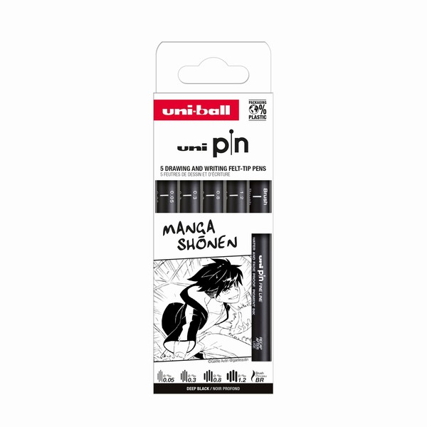 Cienkopis kreślarski pin 200 manga shonen czarny różne grubości 5 szt.