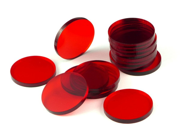 Podstawki akrylowe - Transparentne - Okrągłe 32 x 3 mm - Czerwone (15)