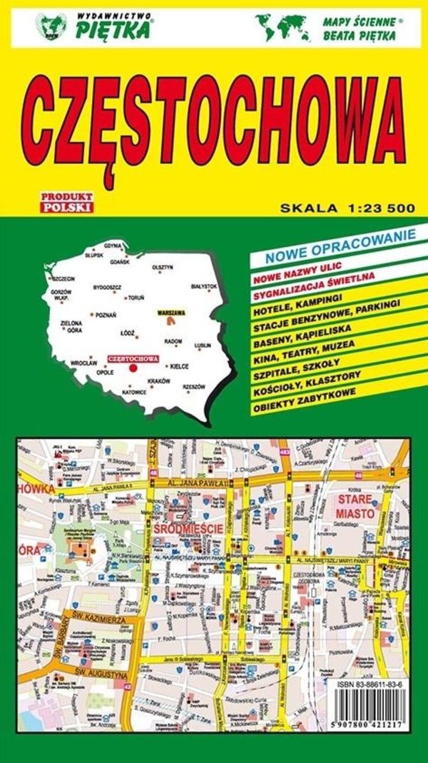 Częstochowa Plan miasta Skala: 1:23 500