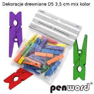 Dekoracje drewniane (spinacz) D4 3.5cm mix kolor p10