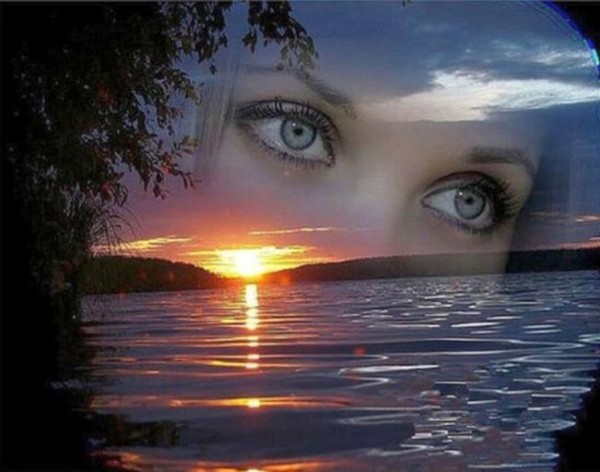 Diamentowa mozaika Jezioro i oczy kobiety