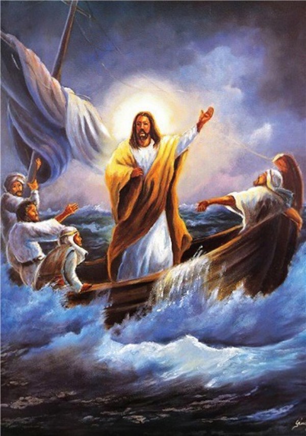 Diamentowa mozaika Jezus na łodzi
