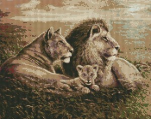 Diamentowa mozaika Rodzina lwów 40x50 cm