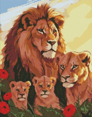 Diamentowa mozaika Rodzina lwów 40x50 cm