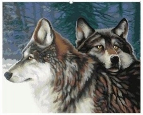 Diamentowa mozaika Wilki dwa w zimowym lesie