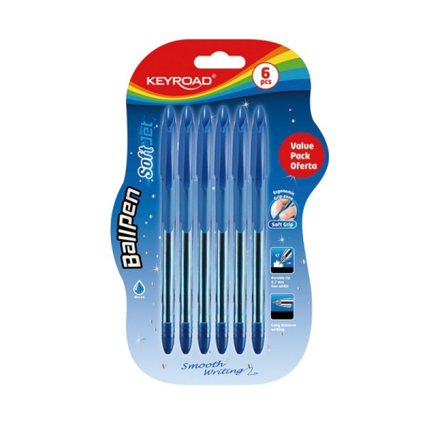 Długopis klasyczny keyroad ball pen soft jet 0,7 mm niebieski 6 szt.