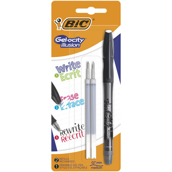 Długopis wymazywalny gel-ocity illusion bic czarny blister 1+2sztzt