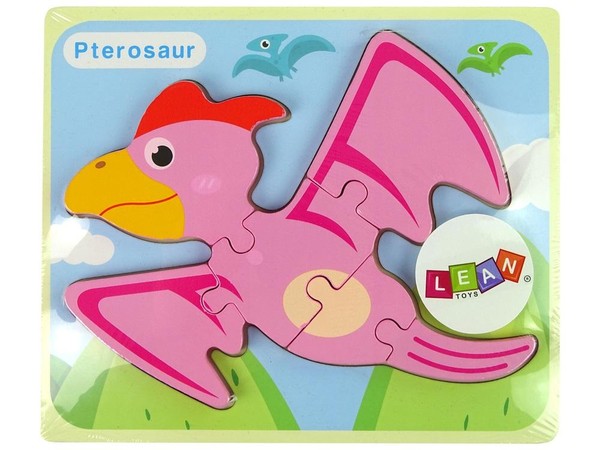 Drewniane puzzle Dinozaur Pterodaktyl różowy