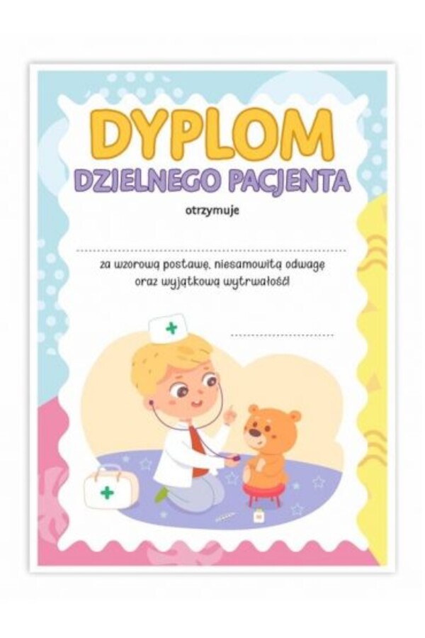 Dyplom A5 dzielnego pacjenta - Mały lekarz 10szt