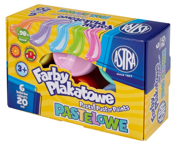 Farby plakatowe pastelowe 20 ml astra 6 kolorów