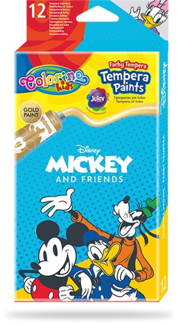 Farby tempera w tubach colorino kids 12 kolorów 12 ml mickey