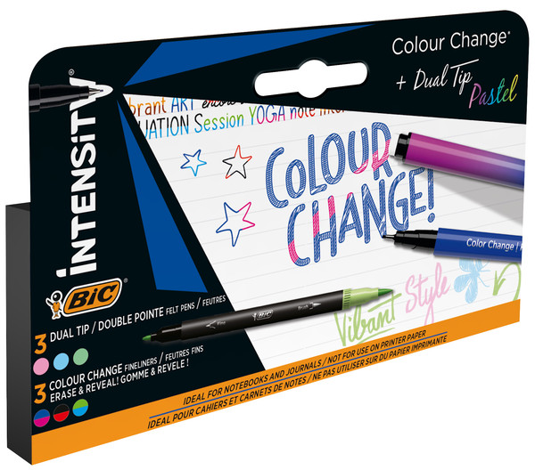 Flamastry bic intensity color change+pastel dual tip 6 sztuk