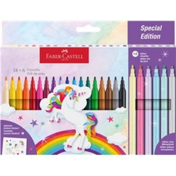 Flamastry zamek edycja jednorożec faber-castell 18 kolorów + 6 kolorów pastelowych + naklejki