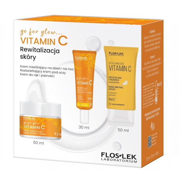 Go For Glow Vitamin C Krem nawilżający na dzień i na noc + Rozświetlający krem pod oczy+ Krem do rąk i paznokci