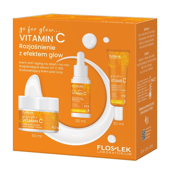 Go For Glow Vitamin C Krem anti-aging na dzień i na noc + Rozjaśniające serum Vit C 10% + Rozświetlający krem pod oczy