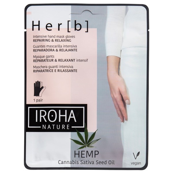 IROHA NATURE_Repairing &, Relaxing Hand &, Nail Mask naprawczo-relaksacyjna maseczka w płachcie do dłoni i paznokci Cannabis 2x8g Her[b] CANNABIS line