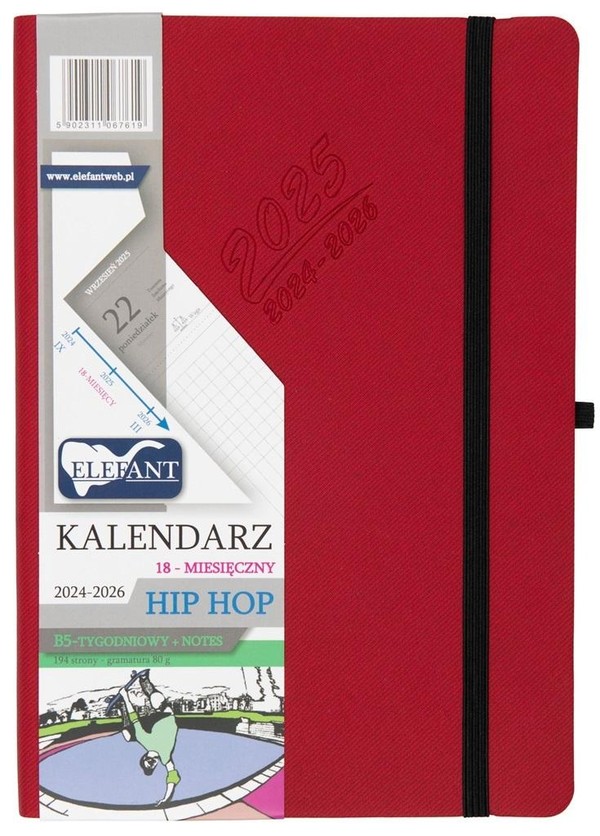 Kalendarz 2024/2026 B5 18M + notes Hip Hop czerw