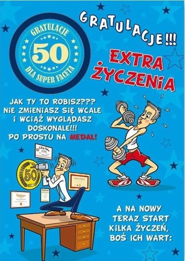 Karnet Party naklejany B6 + koperta 50 Urodziny nr 2