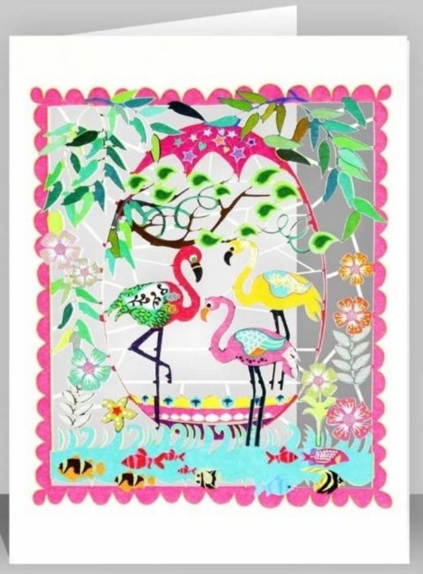 Karnet wycinany + koperta Trzy flamingi PM561