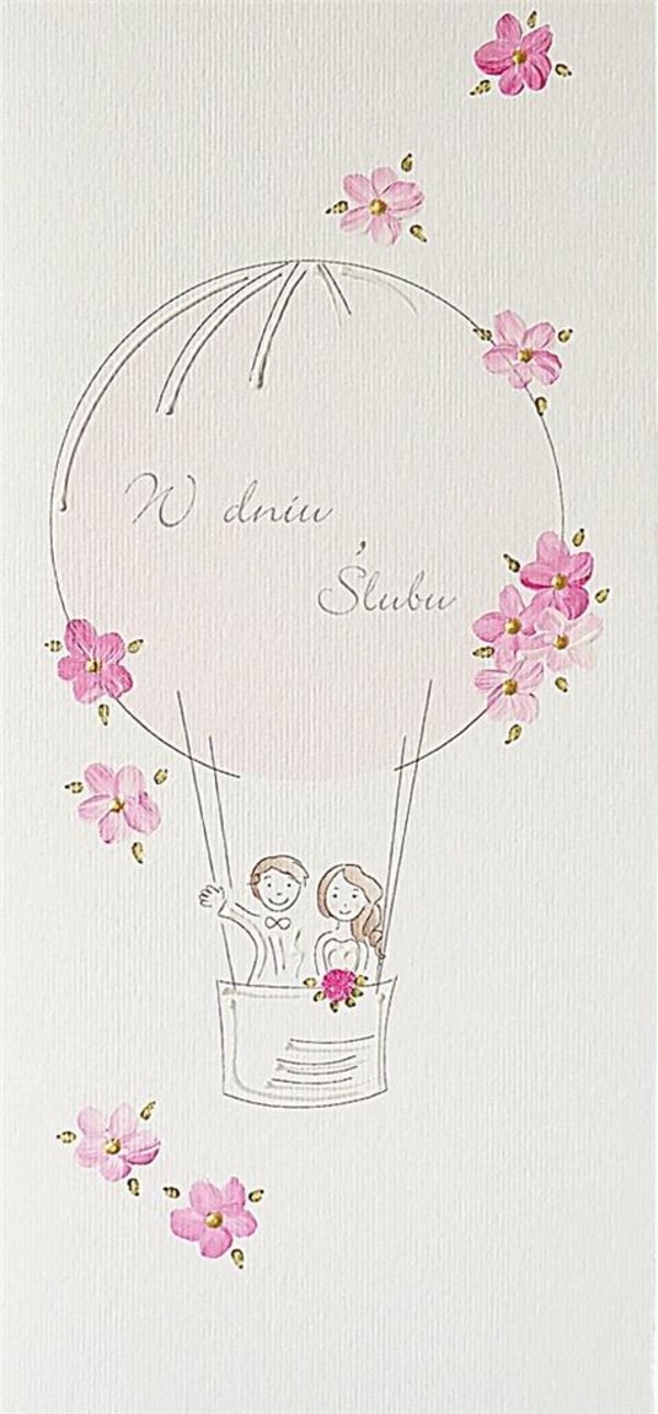 Karnet ślubny DL Różowy balon