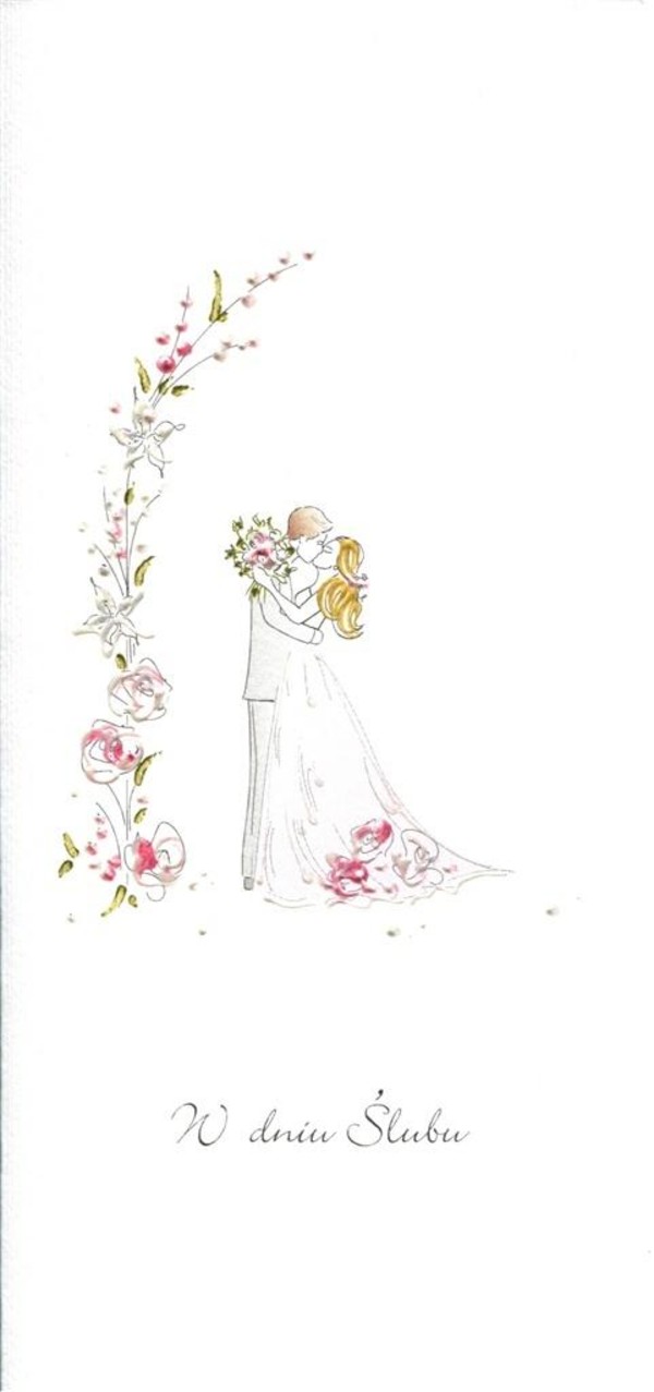 Karnet ślubny DL Para Młoda róż