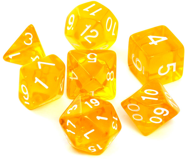 Komplet kości REBEL RPG Kryształowe Żółte Zestaw siedmiu kości do gier fabularnych