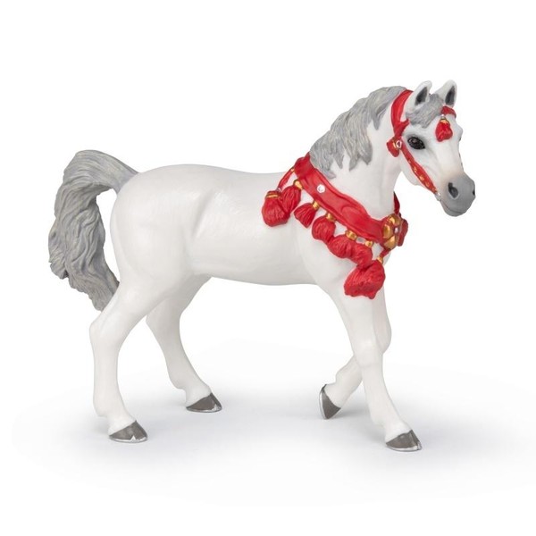 Figurka Koń arabski w stroju na paradę biały