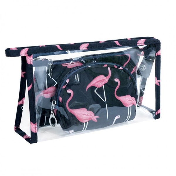 Kosmetyczka damska 3w1 Flamingi - czarna