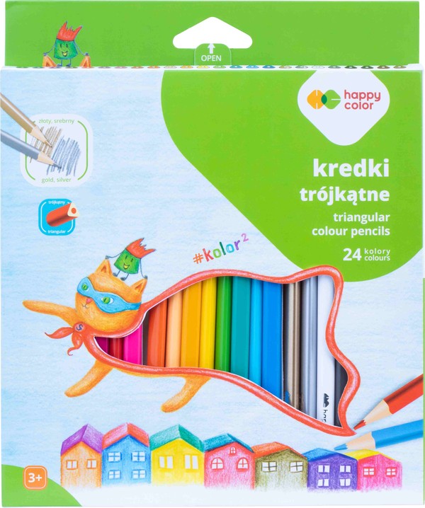 Kredki drewniane szkolne trójkątne happy color 24 kolory