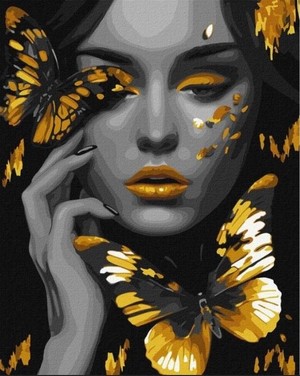 Malowanie po numerach Dziewczyna ze złotymi motylami 40x50 cm