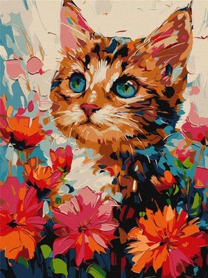 Malowanie po numerach Kot w kwiatach 30x40 cm