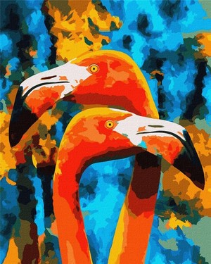 Malowanie po numerach Pomarańczowe flamingi 40x50 cm
