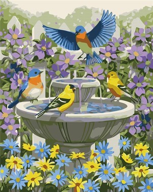 Malowanie po numerach Ptaki na fontannie 40x50 cm
