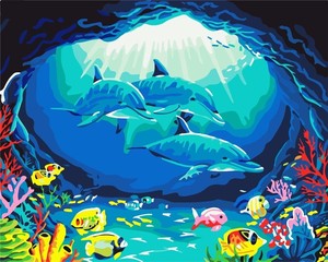 Malowanie po numerach Rodzina delfinów 40x50 cm